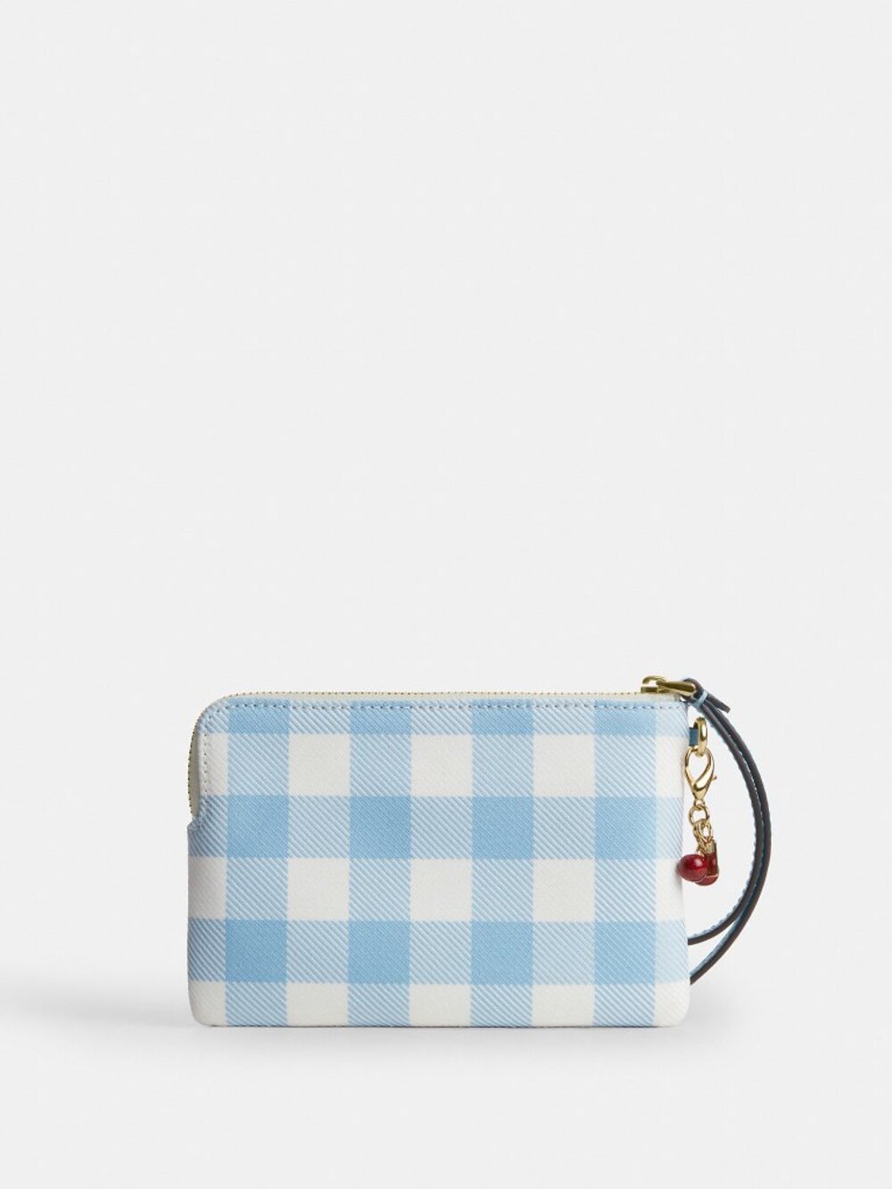 Coach Corner Zip Wristlet With Gingham Print And Charm - Picture 3 of 5